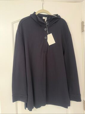 COS Cozy Navy Button-Up Long Sleeve Top